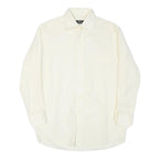 HUGO BOSS Mens White Plain Shirt M Classic Fit Cotton Blend Long Sleeve Button