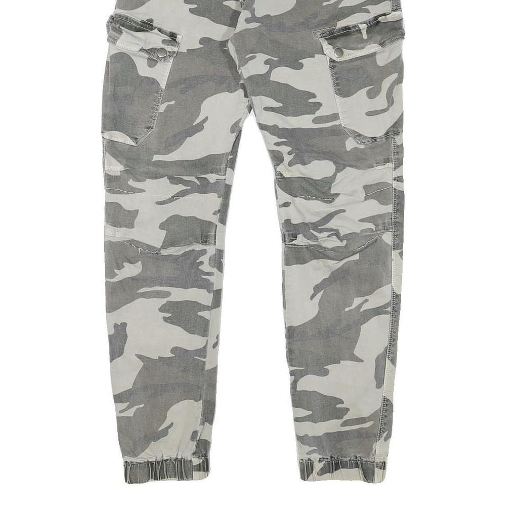 Womens Relaxed Grey & White Camo Button Trousers W30 L28 Casual Cargo Style