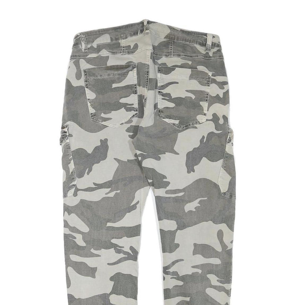 Womens Relaxed Grey & White Camo Button Trousers W30 L28 Casual Cargo Style