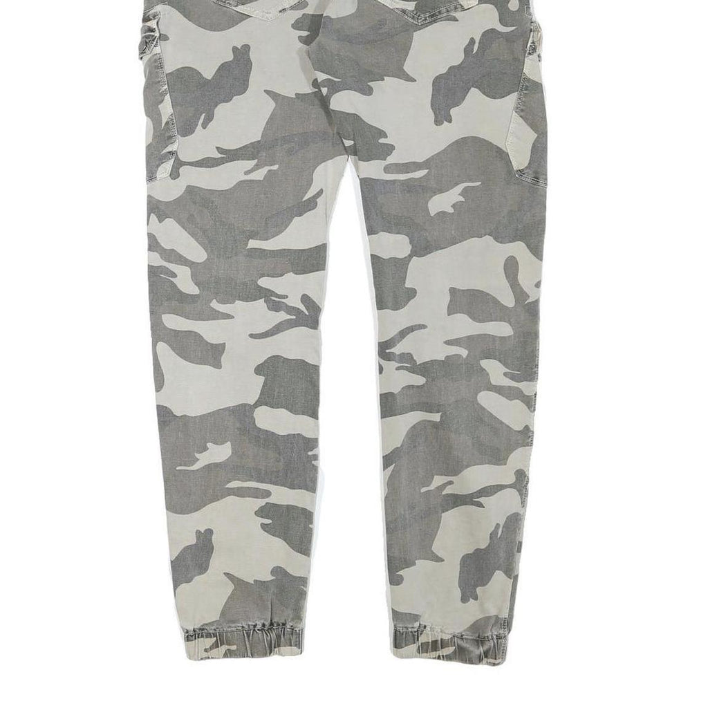 Womens Relaxed Grey & White Camo Button Trousers W30 L28 Casual Cargo Style