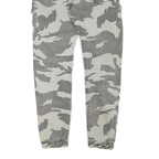 Womens Relaxed Grey & White Camo Button Trousers W30 L28 Casual Cargo Style