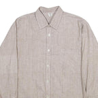 Mens Beige Cotton Shirt L Classic Fit Button Down Pocket Long Sleeve Casual