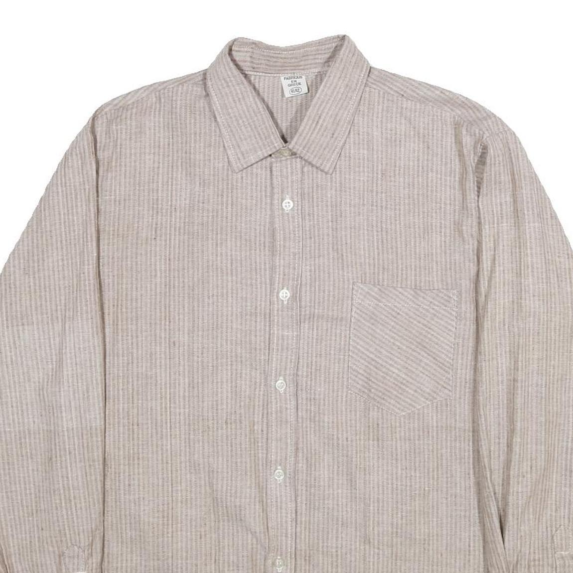 Mens Beige Cotton Shirt L Classic Fit Button Down Pocket Long Sleeve Casual