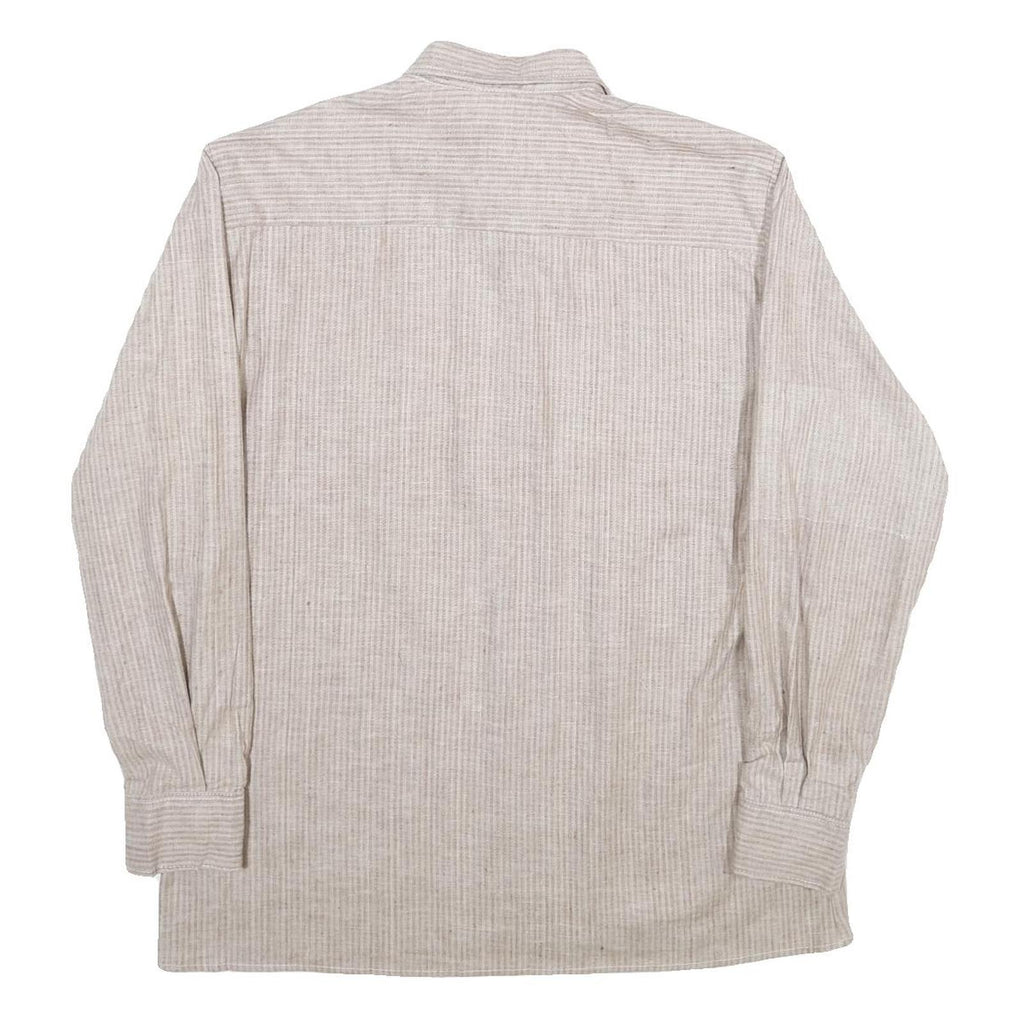 Mens Beige Cotton Shirt L Classic Fit Button Down Pocket Long Sleeve Casual