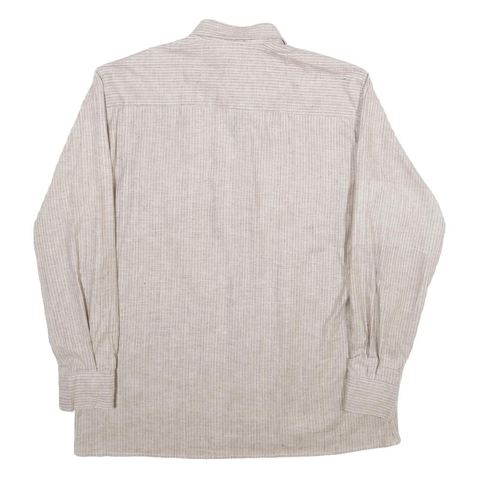 Mens Beige Cotton Shirt L Classic Fit Button Down Pocket Long Sleeve Casual