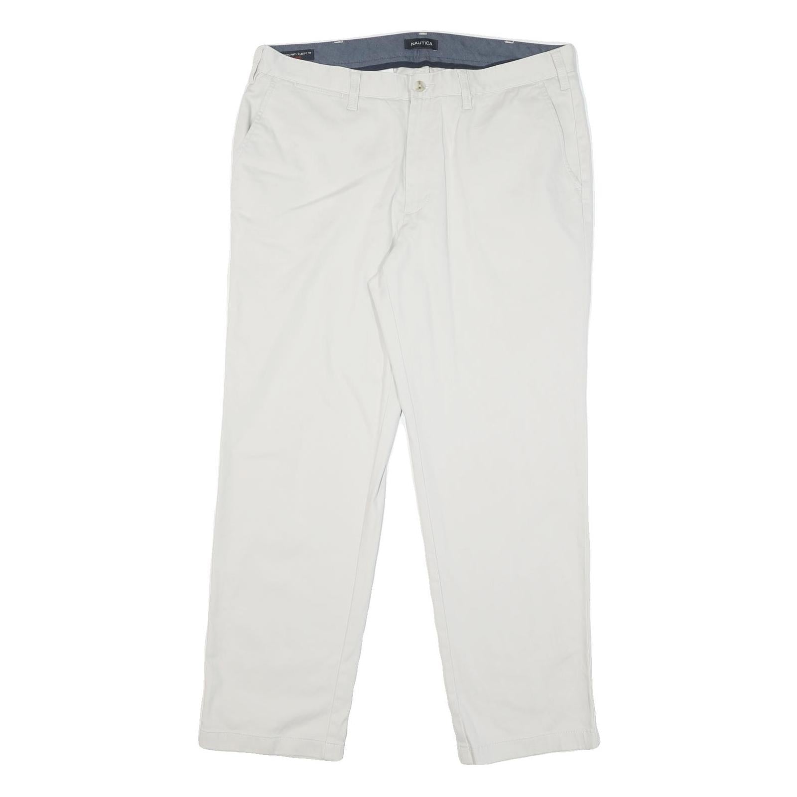 NAUTICA Mens Regular Fit White Cotton Blend Regular Leg Trousers W32 L30 Casual
