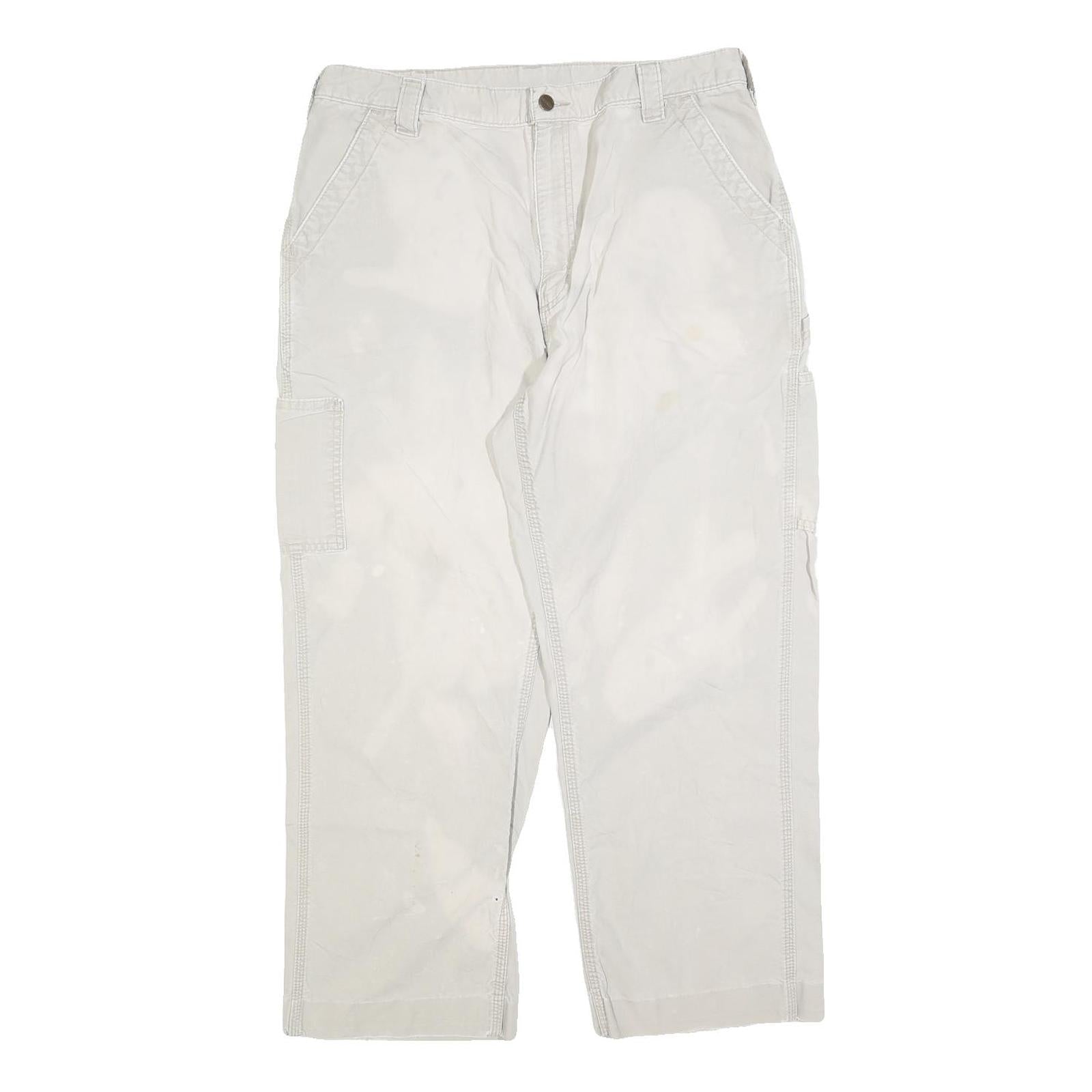 CARHARTT Mens Loose Cotton Blend White Trousers W36 L27 Workwear Zip Closure