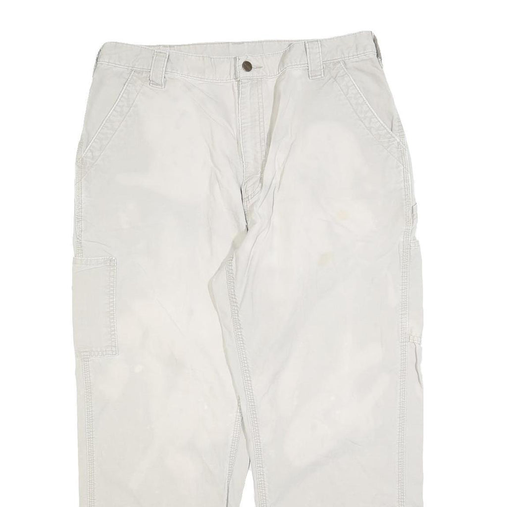 CARHARTT Mens Loose Cotton Blend White Trousers W36 L27 Workwear Zip Closure