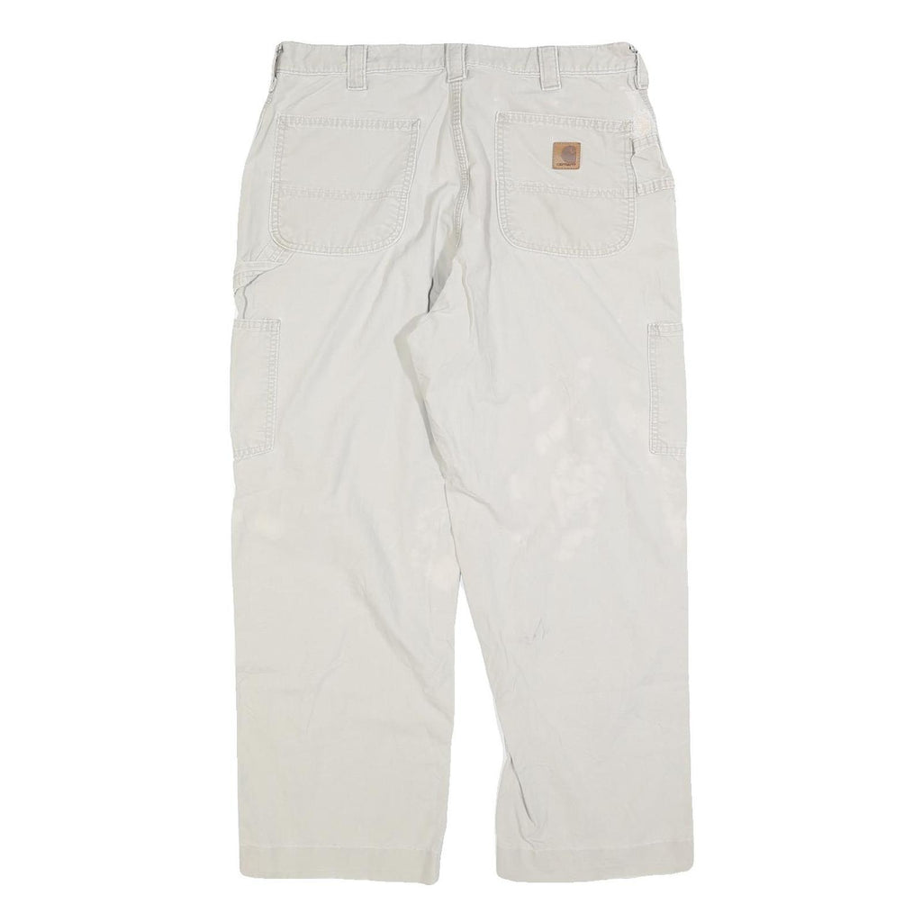 CARHARTT Mens Loose Cotton Blend White Trousers W36 L27 Workwear Zip Closure