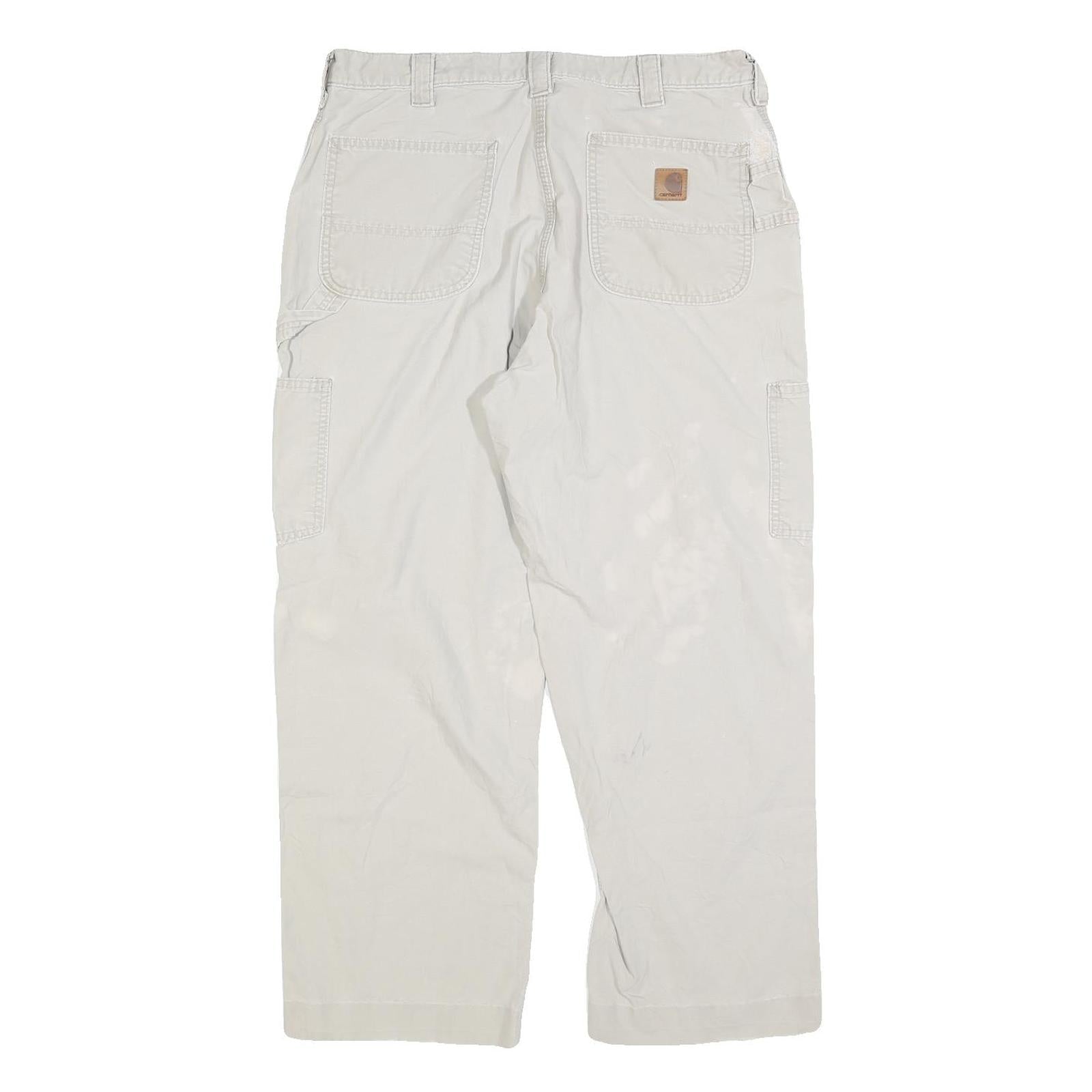 CARHARTT Mens Loose Cotton Blend White Trousers W36 L27 Workwear Zip Closure