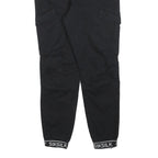 SIKSILK Mens Black Slim Cargo Trousers W30 L27 Cotton Blend Zip Pockets