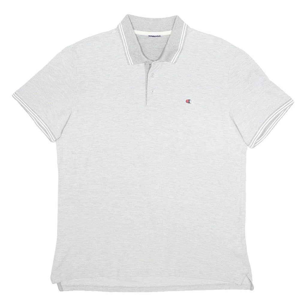 CHAMPION Mens Grey Plain Short Sleeve Polo Shirt L Cotton Blend Casual