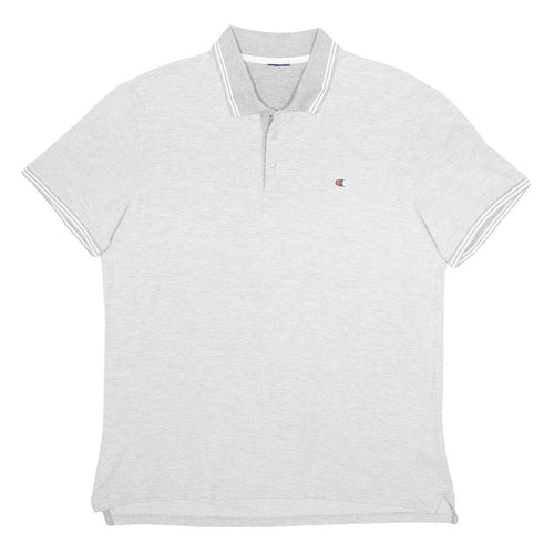 CHAMPION Mens Grey Plain Short Sleeve Polo Shirt L Cotton Blend Casual