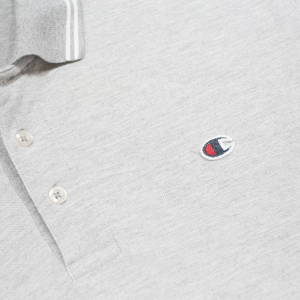 CHAMPION Mens Grey Plain Short Sleeve Polo Shirt L Cotton Blend Casual