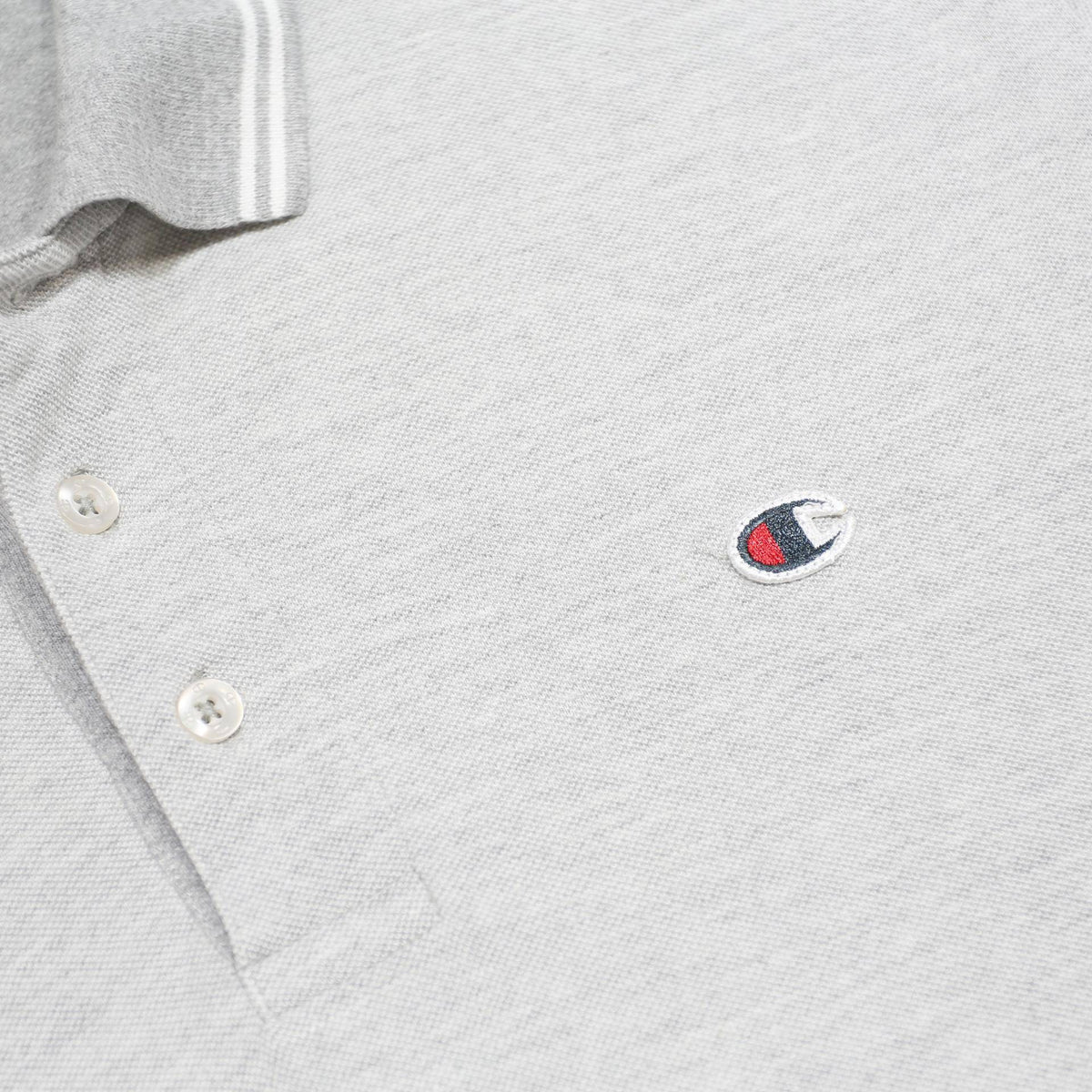 CHAMPION Mens Grey Plain Short Sleeve Polo Shirt L Cotton Blend Casual