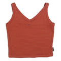 NIKE Womens Red Orange Ribbed Crop Top Sleeveless V-Neck L Swoosh Embroidered