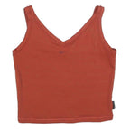 NIKE Womens Red Orange Ribbed Crop Top Sleeveless V-Neck L Swoosh Embroidered