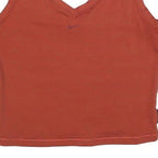NIKE Womens Red Orange Ribbed Crop Top Sleeveless V-Neck L Swoosh Embroidered