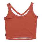NIKE Womens Red Orange Ribbed Crop Top Sleeveless V-Neck L Swoosh Embroidered