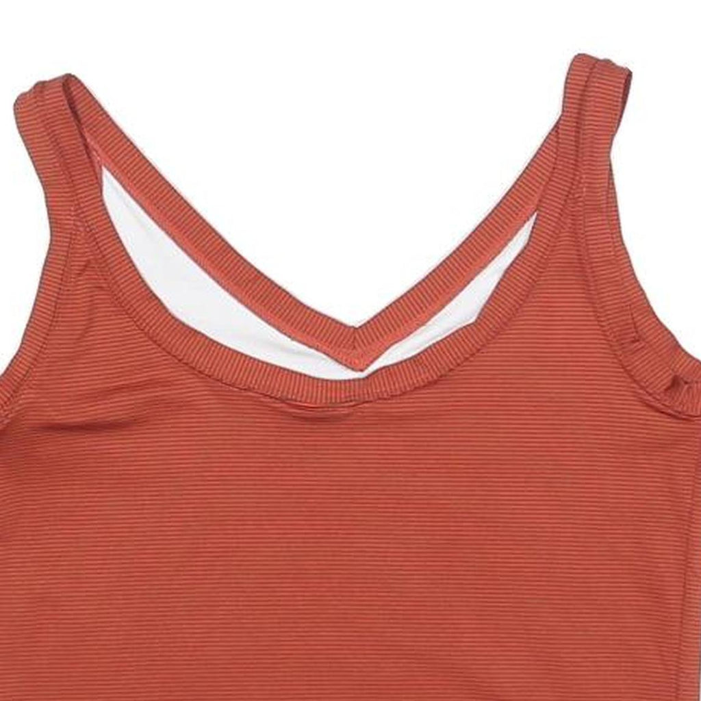 NIKE Womens Red Orange Ribbed Crop Top Sleeveless V-Neck L Swoosh Embroidered