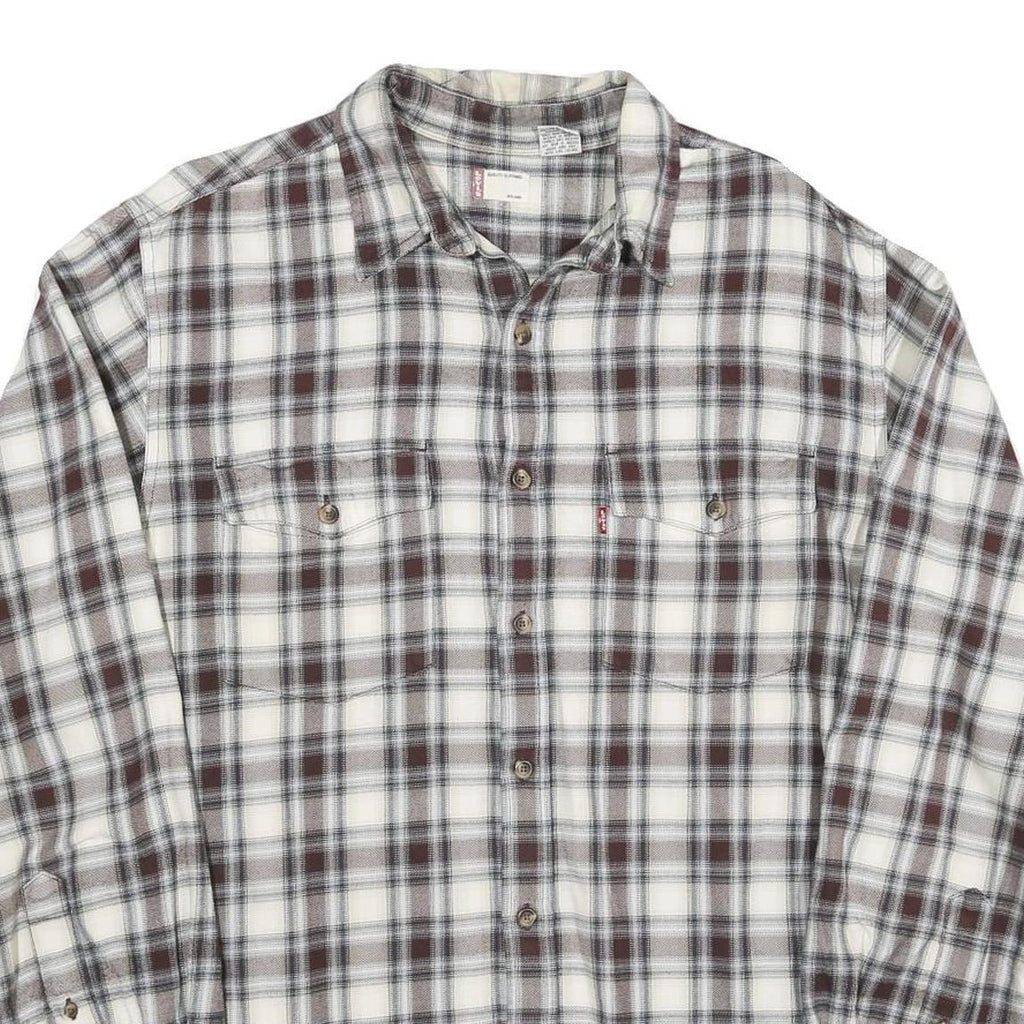 LEVI'S Mens White & Brown Plaid Cotton Blend Shirt M Classic Fit Casual Workwear