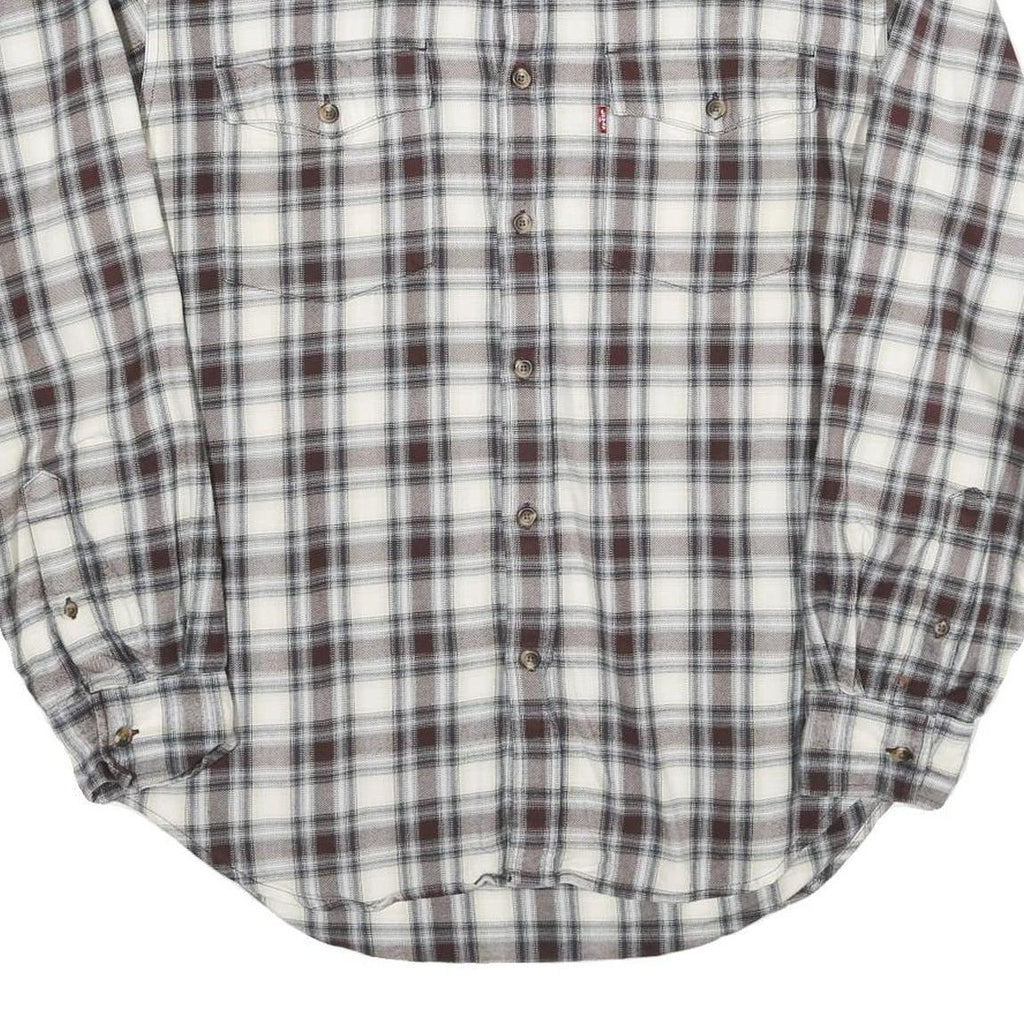 LEVI'S Mens White & Brown Plaid Cotton Blend Shirt M Classic Fit Casual Workwear