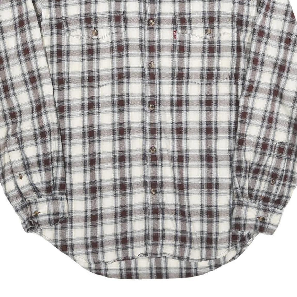LEVI'S Mens White & Brown Plaid Cotton Blend Shirt M Classic Fit Casual Workwear