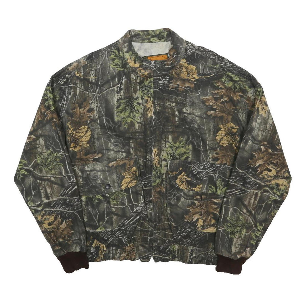 TRAIL CREST Mens Green & Brown Camouflage Cotton Blend Bomber Jacket XL