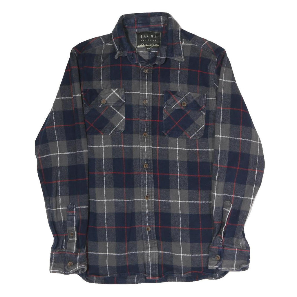 JACHS Mens Blue & Grey Check Shirt M Cotton Casual Button Long Sleeve