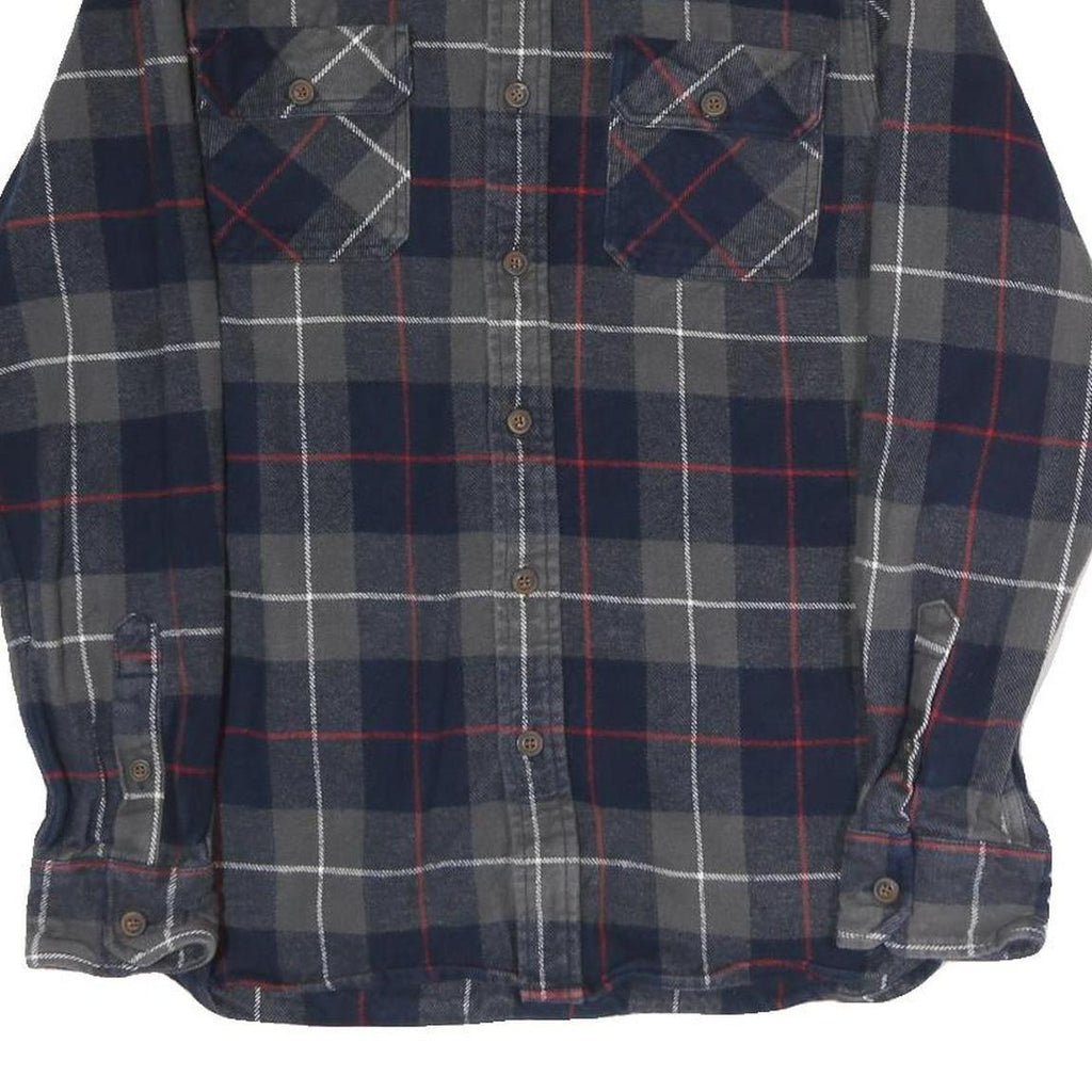 JACHS Mens Blue & Grey Check Shirt M Cotton Casual Button Long Sleeve