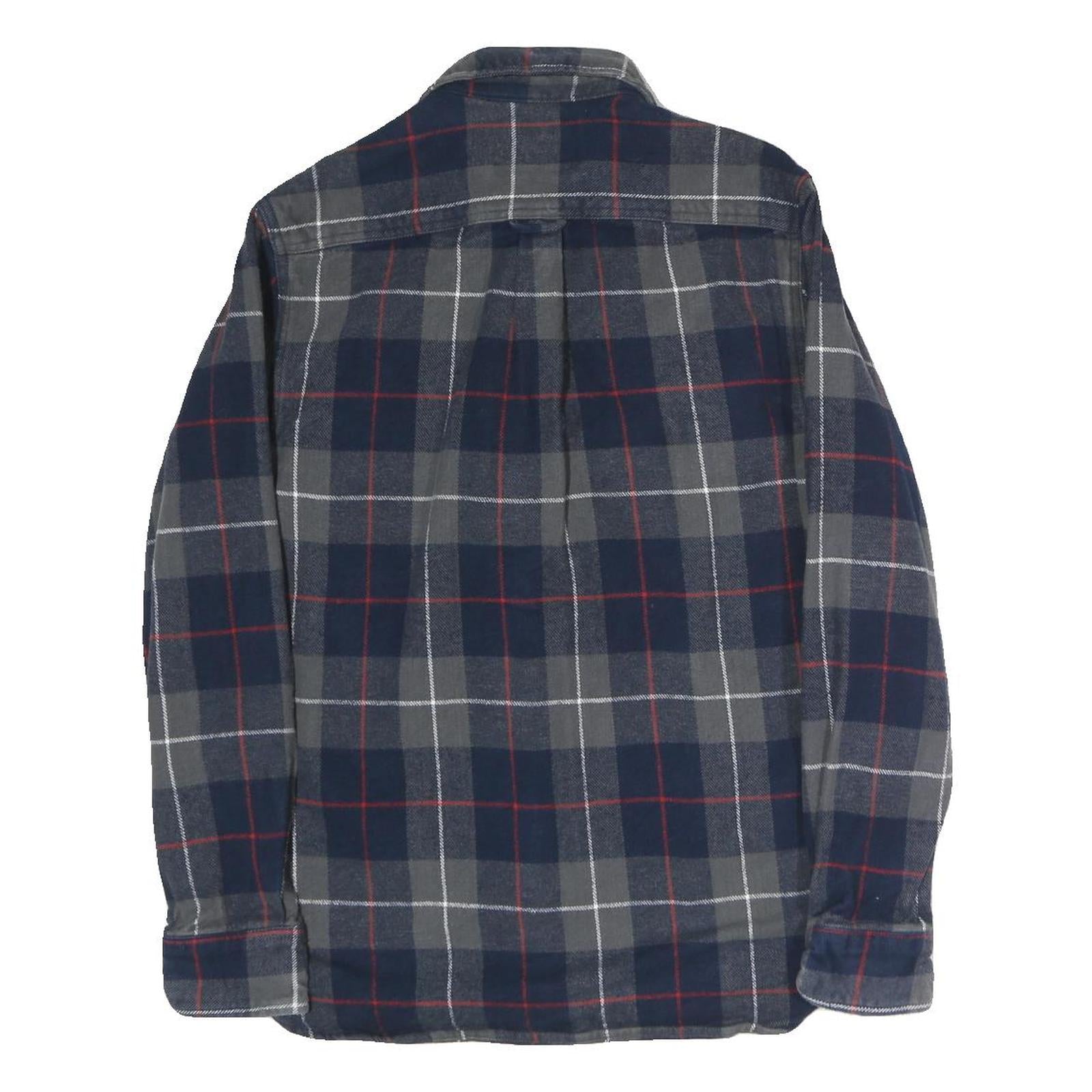 JACHS Mens Blue & Grey Check Shirt M Cotton Casual Button Long Sleeve