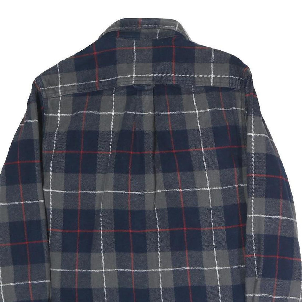 JACHS Mens Blue & Grey Check Shirt M Cotton Casual Button Long Sleeve