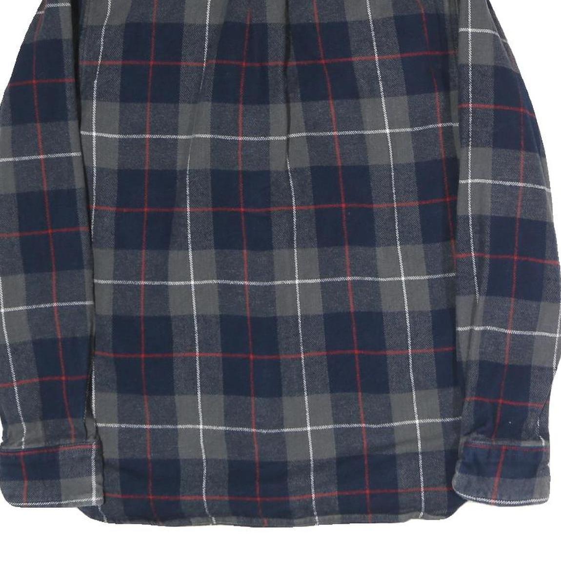 JACHS Mens Blue & Grey Check Shirt M Cotton Casual Button Long Sleeve