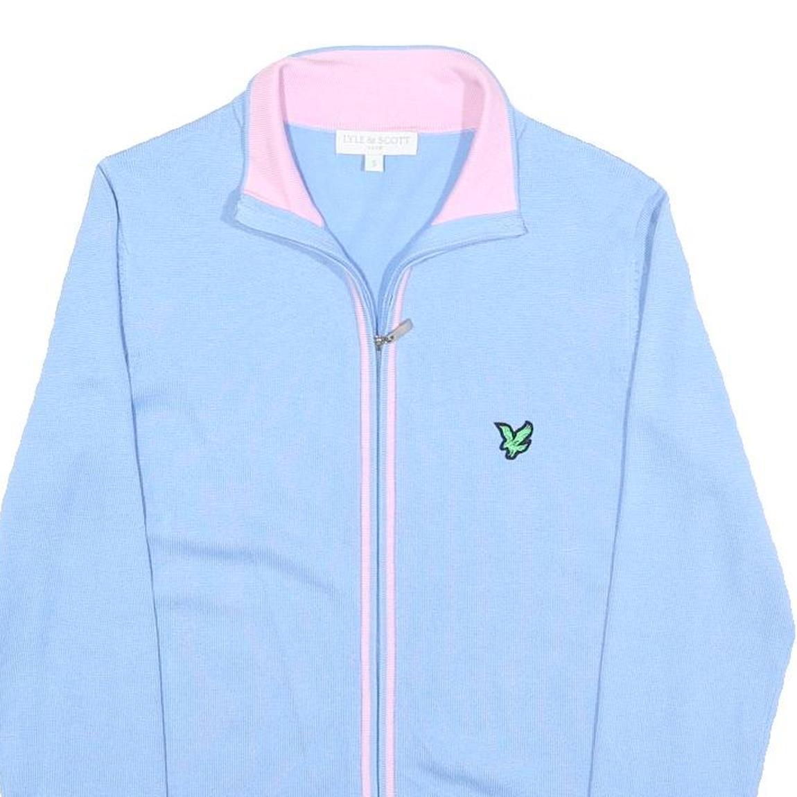 LYLE & SCOTT Womens Blue & Pink Plain Jumper Full Zip Crew Neck Basic Knit S