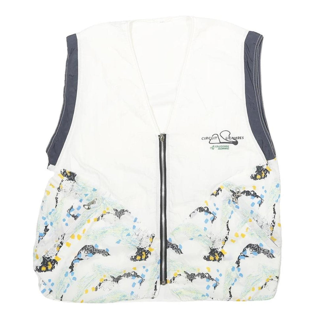 Womens White & Navy Printed Zip Jacket M Polyamide Casual Patterned Lightweight