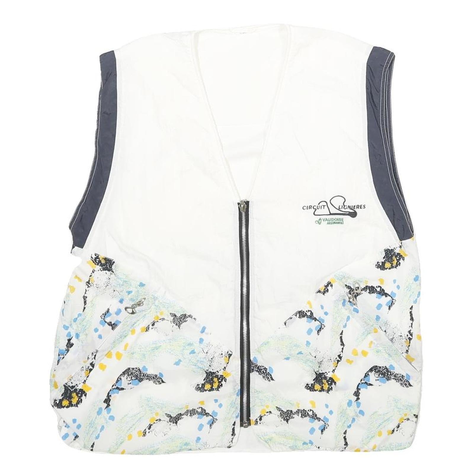 Womens White & Navy Printed Zip Jacket M Polyamide Casual Patterned Lightweight