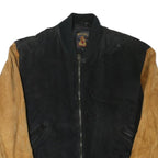 PHASE EIGHT Mens Black & Brown Leather Bomber Jacket L Suede Zip Closure
