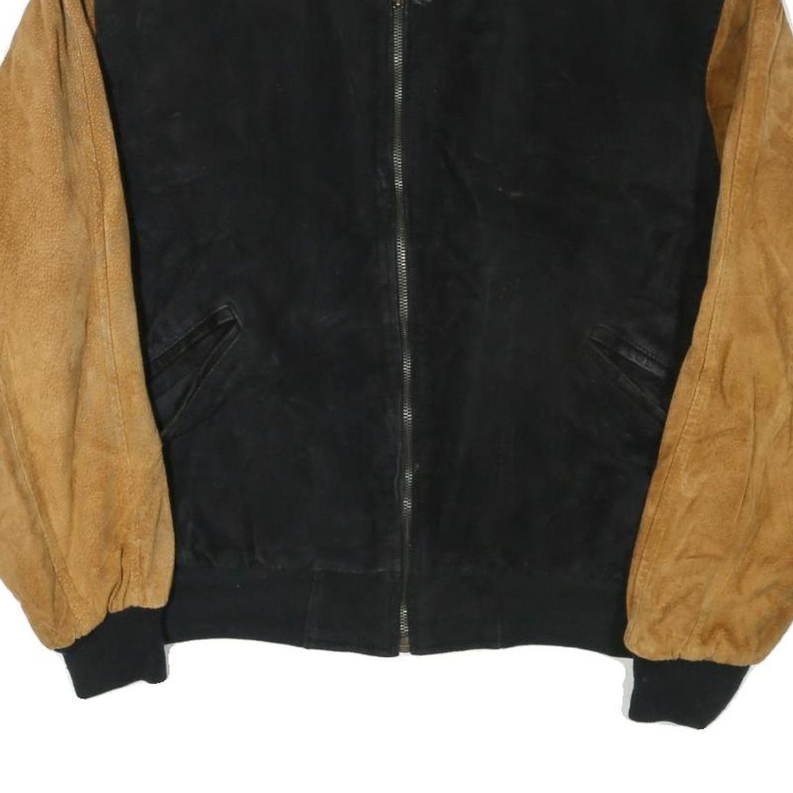 PHASE EIGHT Mens Black & Brown Leather Bomber Jacket L Suede Zip Closure