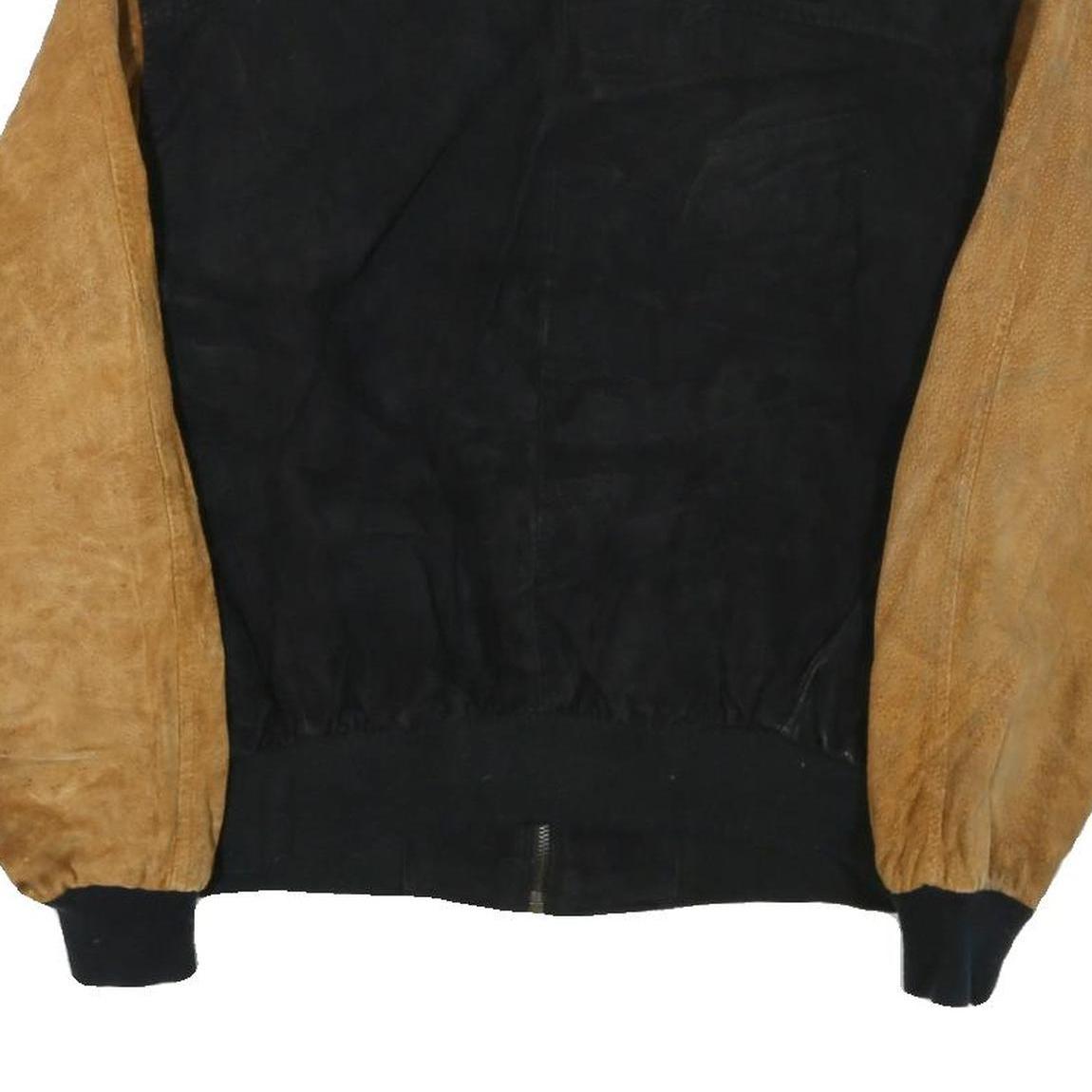 PHASE EIGHT Mens Black & Brown Leather Bomber Jacket L Suede Zip Closure