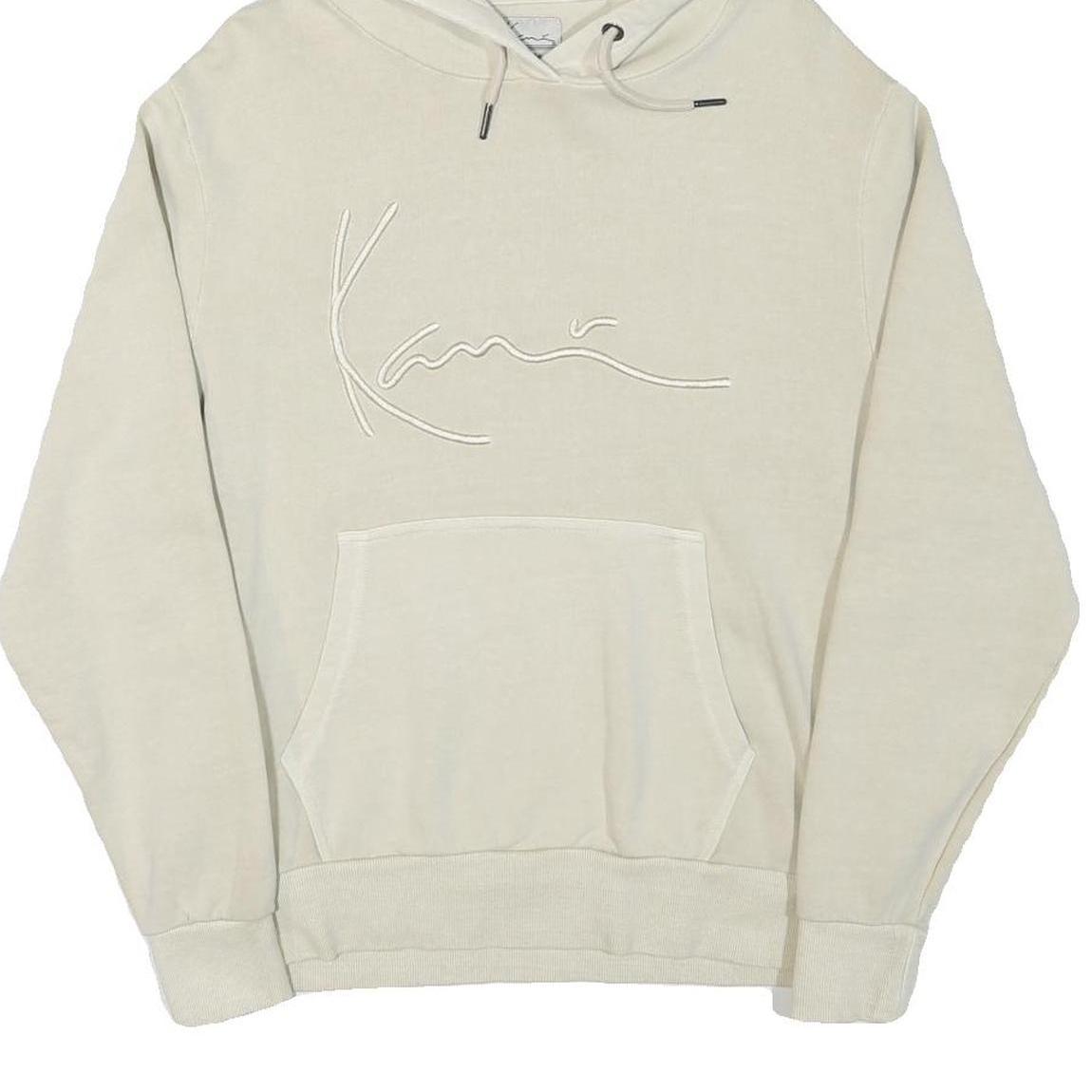 KARL KANI Mens Cream Hoodie S Cotton Blend Pullover Kangaroo Pocket Casual