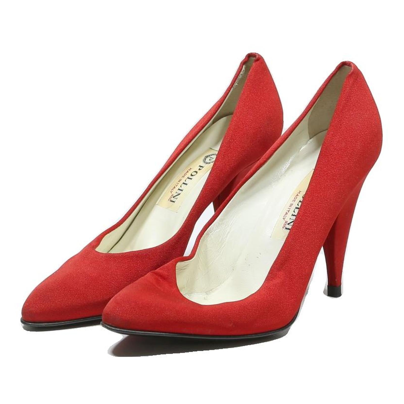POLLINI Womens Red Synthetic Pointed Toe Pumps UK 4.5 Classic Elegant Heels