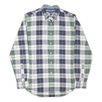 TOMMY HILFIGER Mens Blue & Green Check Shirt M Classic Cotton Blend Long Sleeve