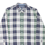 TOMMY HILFIGER Mens Blue & Green Check Shirt M Classic Cotton Blend Long Sleeve