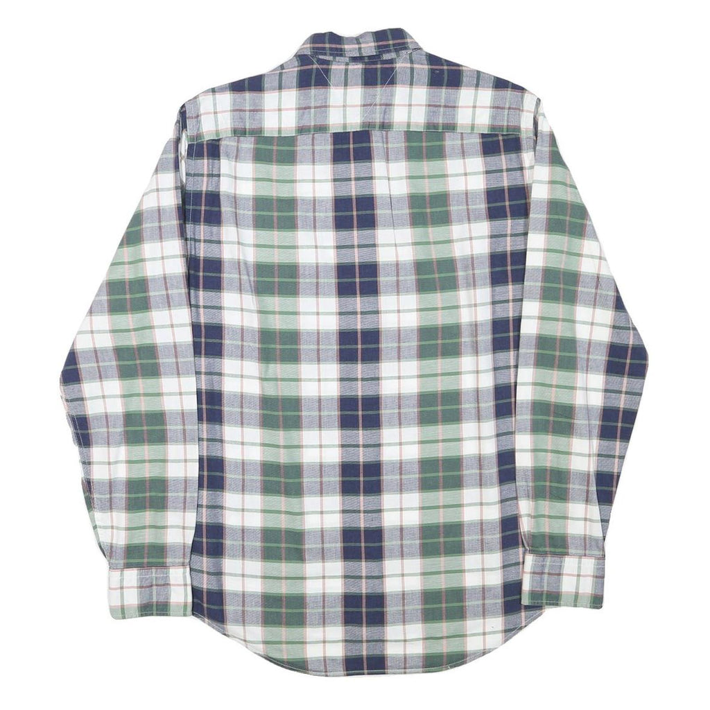 TOMMY HILFIGER Mens Blue & Green Check Shirt M Classic Cotton Blend Long Sleeve