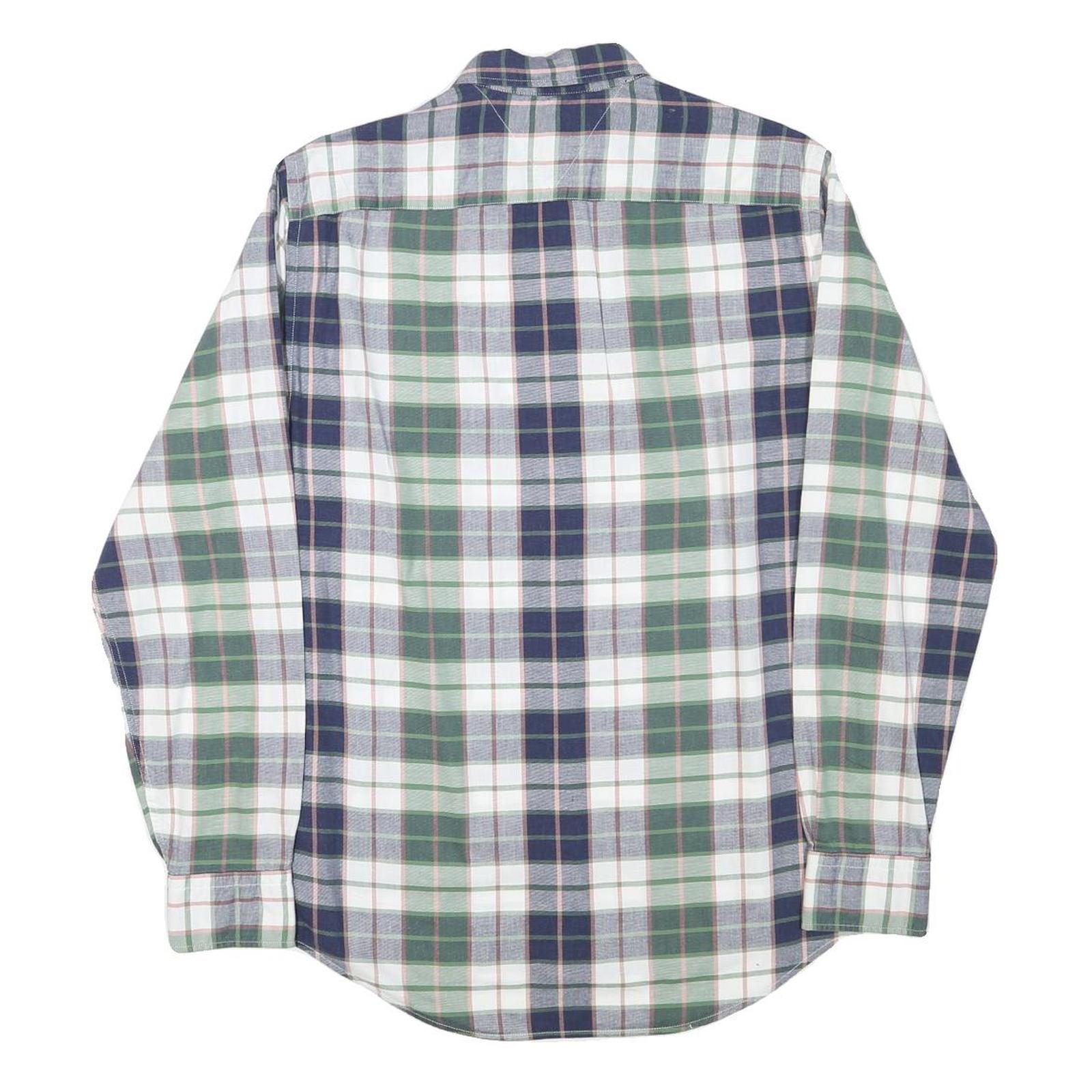 TOMMY HILFIGER Mens Blue & Green Check Shirt M Classic Cotton Blend Long Sleeve