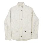 BARBOUR Womens White Outdoor Jacket UK 14 Polyester Blend Woven Plain Button