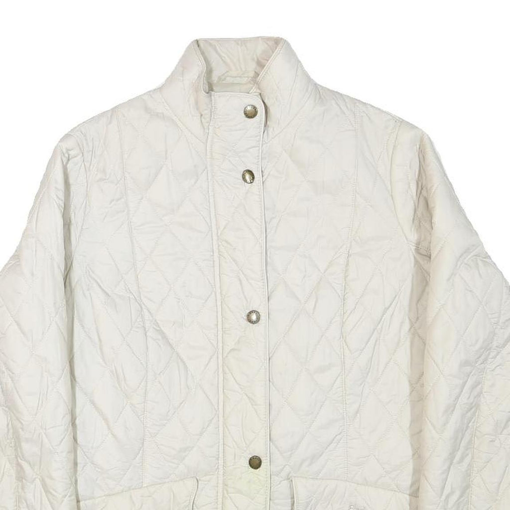 BARBOUR Womens White Outdoor Jacket UK 14 Polyester Blend Woven Plain Button