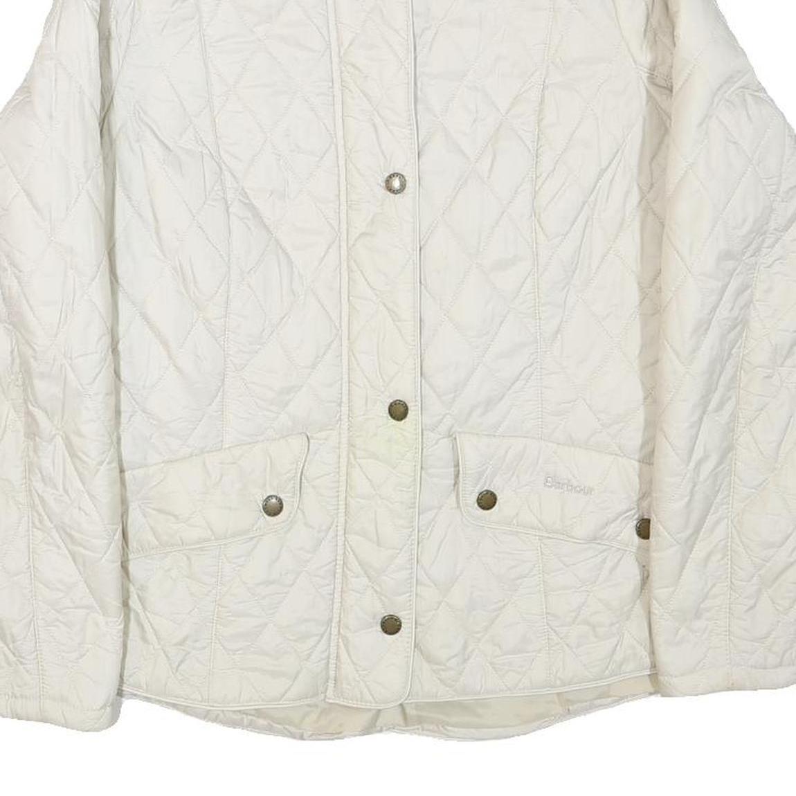 BARBOUR Womens White Outdoor Jacket UK 14 Polyester Blend Woven Plain Button