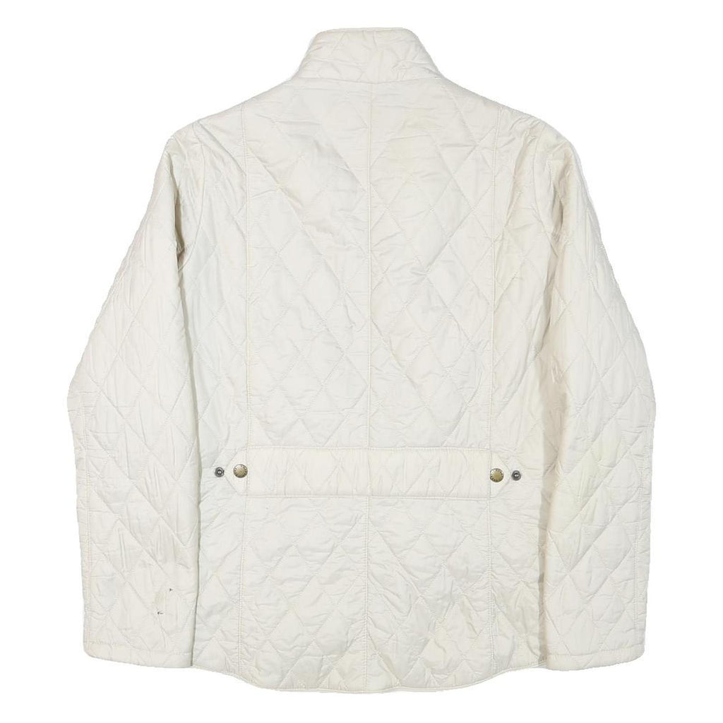 BARBOUR Womens White Outdoor Jacket UK 14 Polyester Blend Woven Plain Button