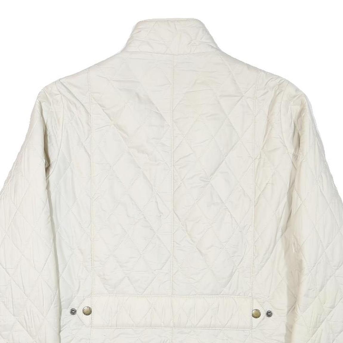 BARBOUR Womens White Outdoor Jacket UK 14 Polyester Blend Woven Plain Button